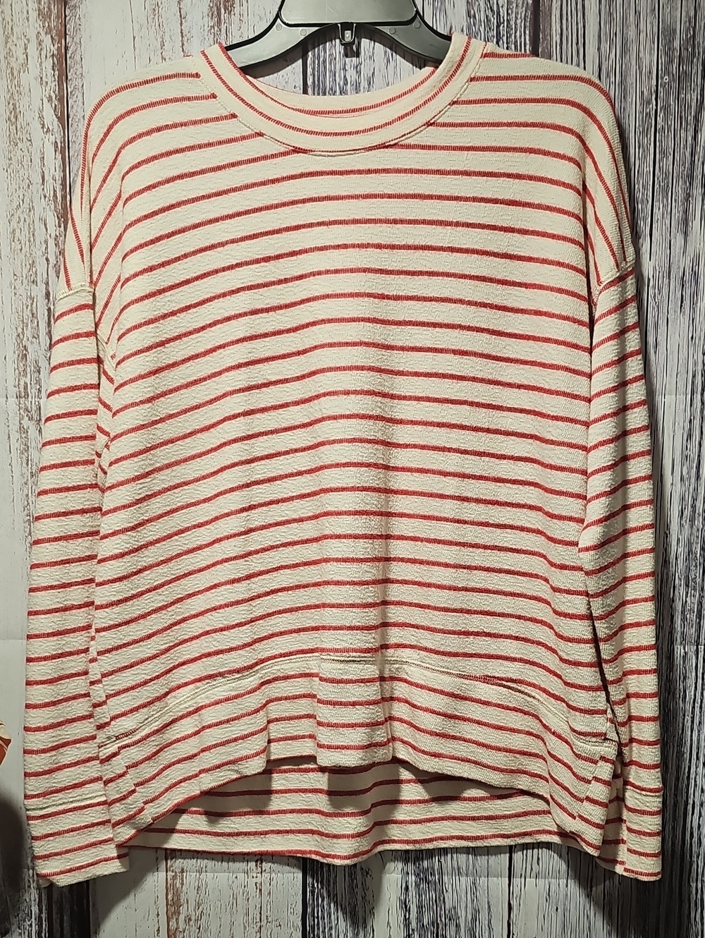 aerie Cream Top with Thin Red Stripes